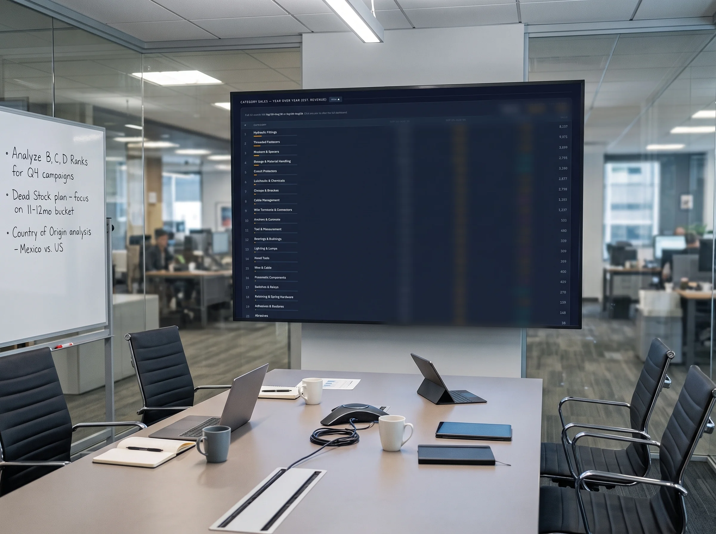 Category sales compared year over year on the boardroom screen