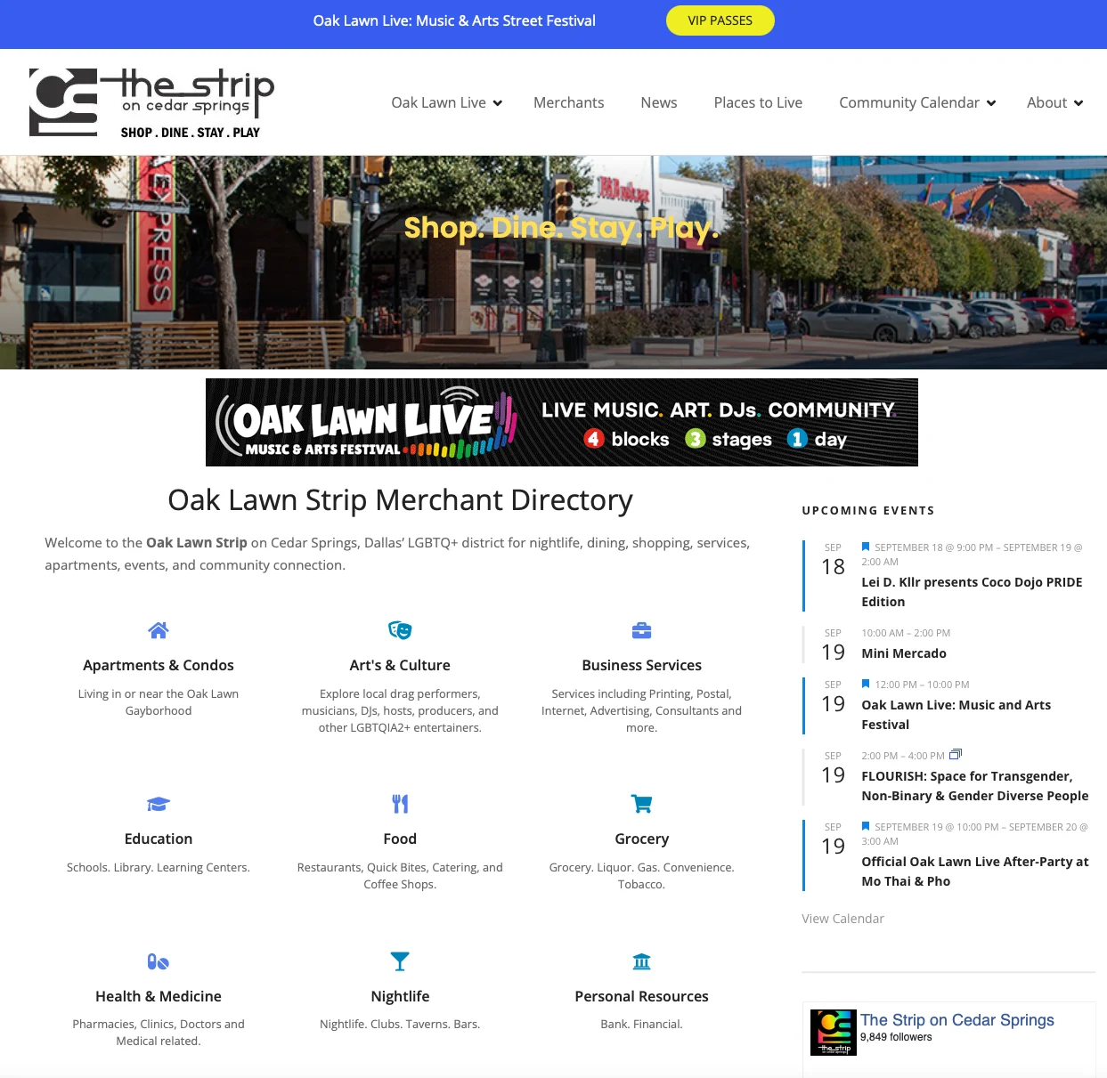 The district website header carrying the mark above a merchant directory