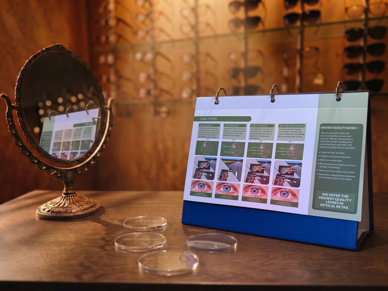 A mirror behind the Vision Book revealing the same page content on the reverse side
