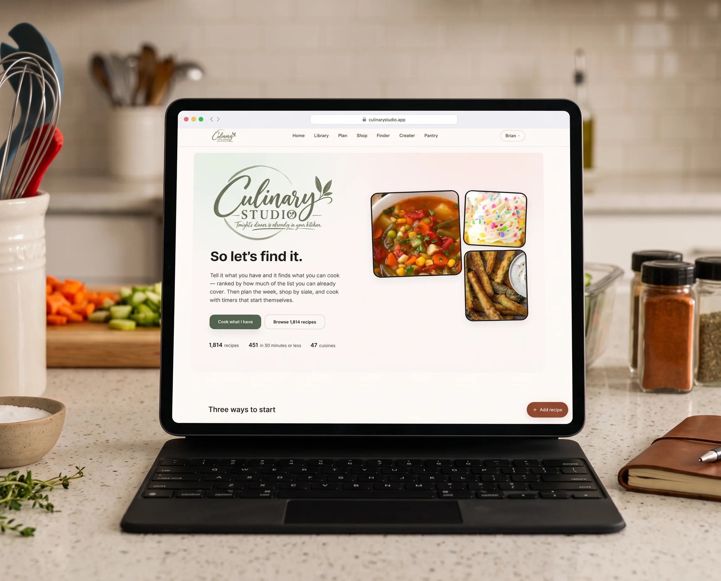 The Culinary Studio home screen inviting you to cook with what is already in the kitchen